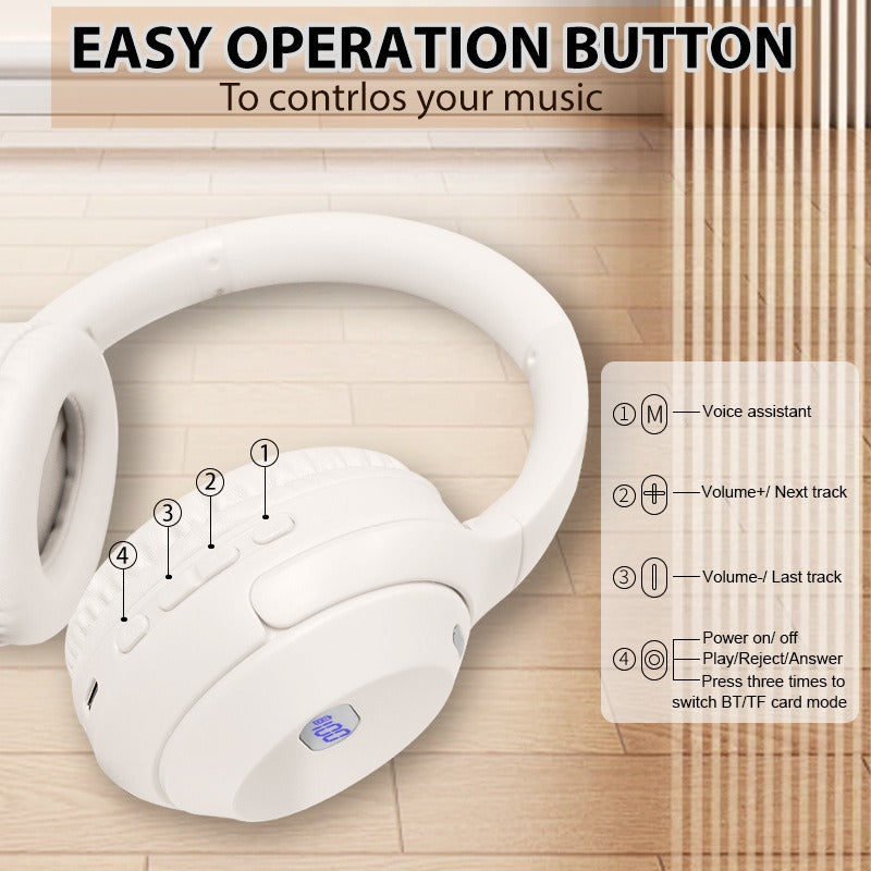 Foldable Bluetooth Headset with Battery Display.